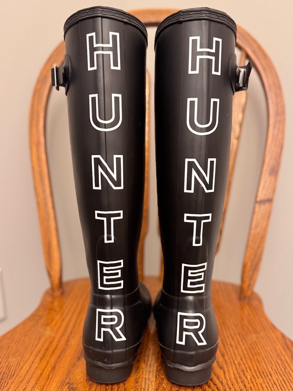 Hunter Black Tall Rain Boots with White Logo • Brand New without box or tags